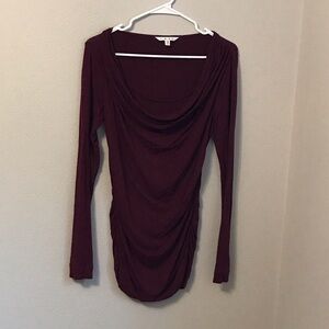 CAbi Asymmetrical Long Sleeve Dress in Rich Burgundy